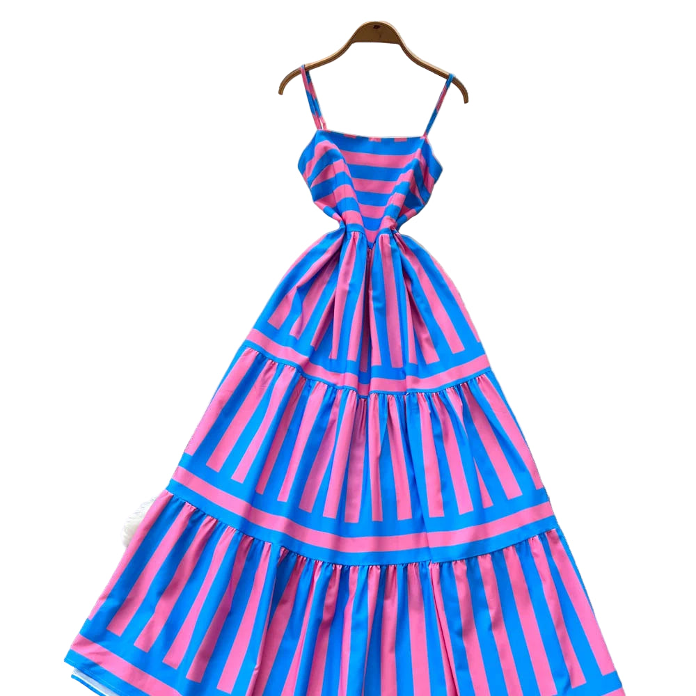 Sukienka Maxi w Paski - Zielono-Biała