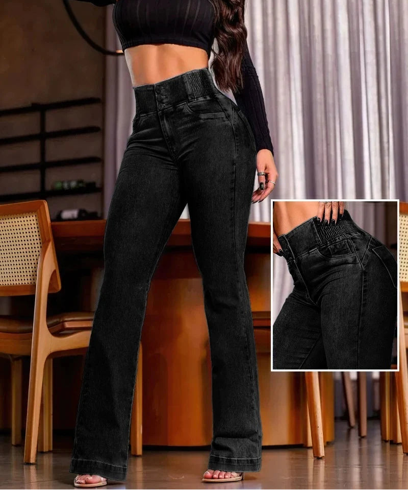 Jeansy z Wysokim Stanem i Rozszerzaną Nogawką