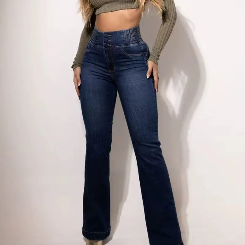 Jeansy z Wysokim Stanem i Rozszerzaną Nogawką