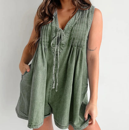 Kombinezon Jeansowy Bez Rękawów