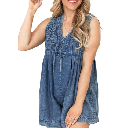 Kombinezon Jeansowy Bez Rękawów