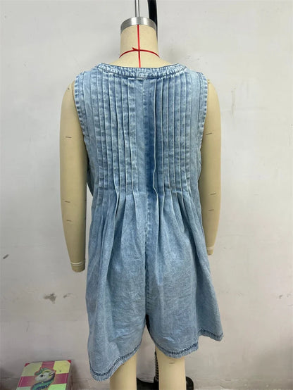 Kombinezon Jeansowy Bez Rękawów