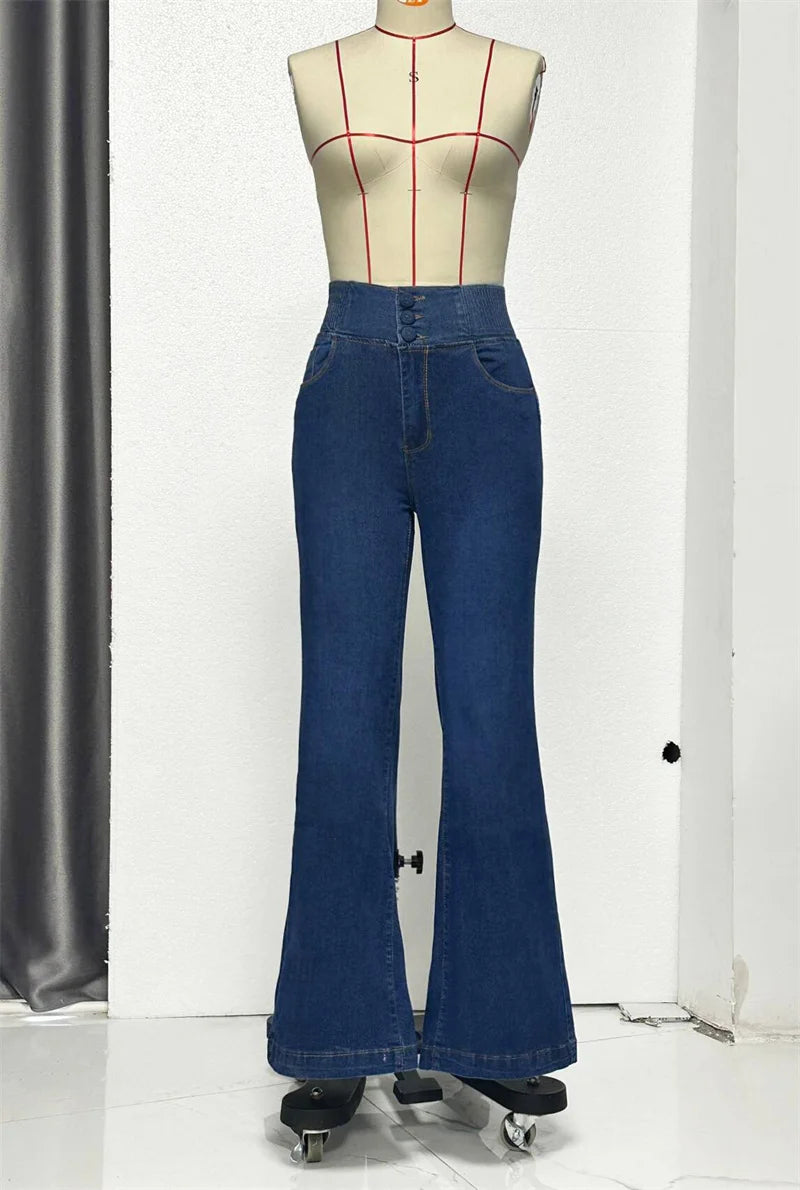 Jeansy z Wysokim Stanem i Rozszerzaną Nogawką