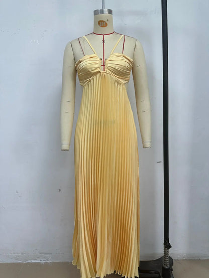 Sukienka Maxi Plisowana na Ramiączkach